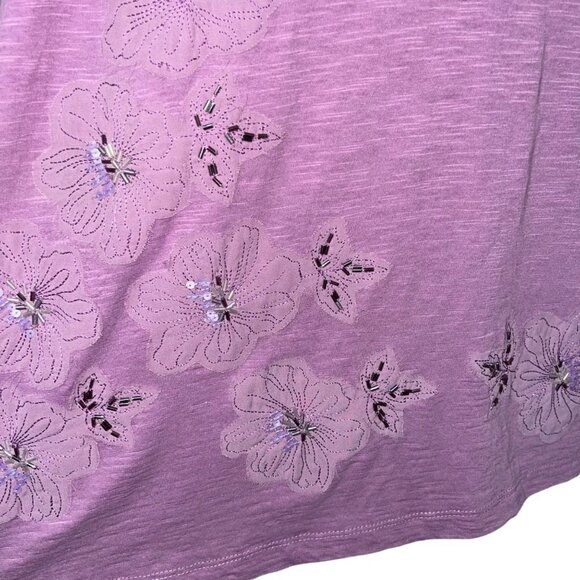 LOGO Lori Goldstein Purple Tunic Floral Sheer Hem Size Large Shirt - Picture 2 of 7